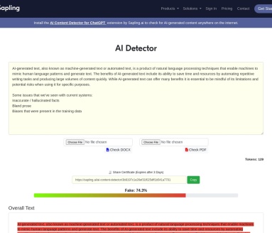 Sapling AI Content Detector