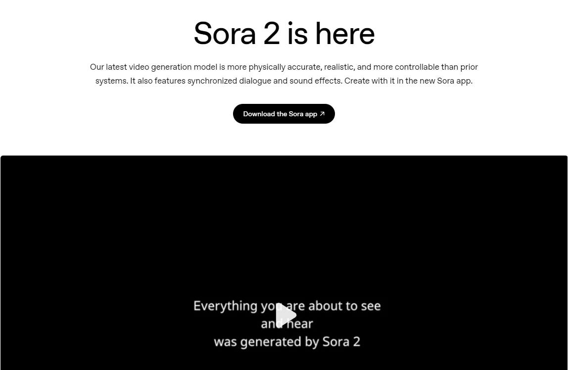 OpenAI发布视频生成模型Sora2